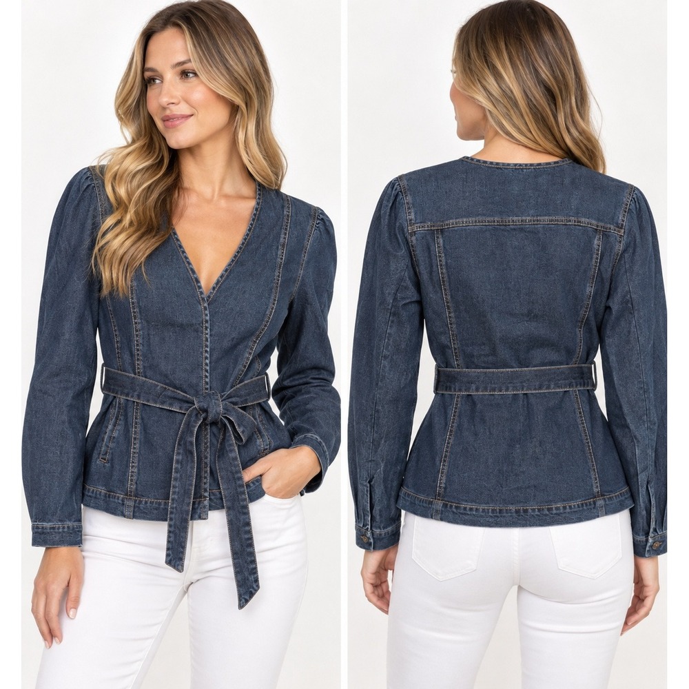 Naked Zebra Tencel Denim Wrap Jacket Medium Wash Blue Tie Waist M NWT
